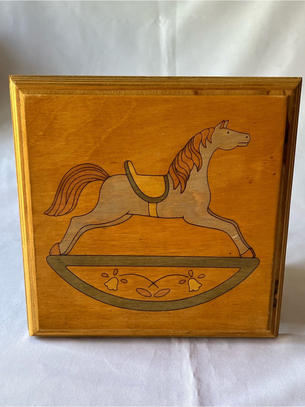 Vintage Wood Inlay Rocking Horse Wall Plaque Art Folk Country Decor 1970s 1980s